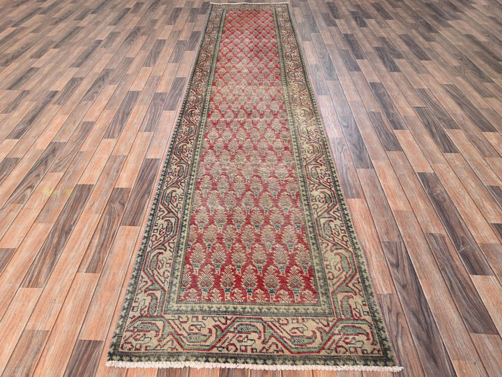 2'11" x 12'8" Vintage Hand Knotted Red Wool Runner Oriental Rug - MOA1021667