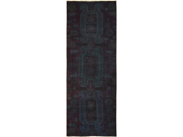 3'2" x 8'6" Vintage Hand Knotted Overdyed Wool Runner Oriental Rug - MOA1021668