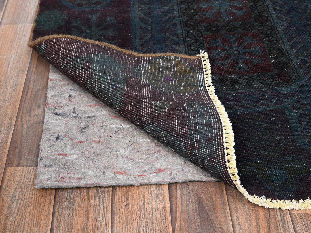 3'2" x 8'6" Vintage Hand Knotted Overdyed Wool Runner Oriental Rug - MOA1021668