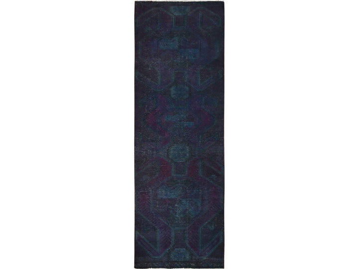 2'9" x 8'6" Vintage Hand Knotted Overdyed Wool Runner Oriental Rug - MOA1021669