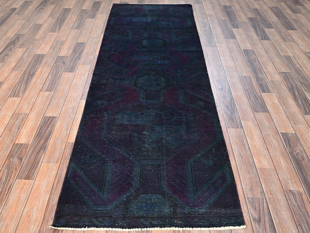 2'9" x 8'6" Vintage Hand Knotted Overdyed Wool Runner Oriental Rug - MOA1021669