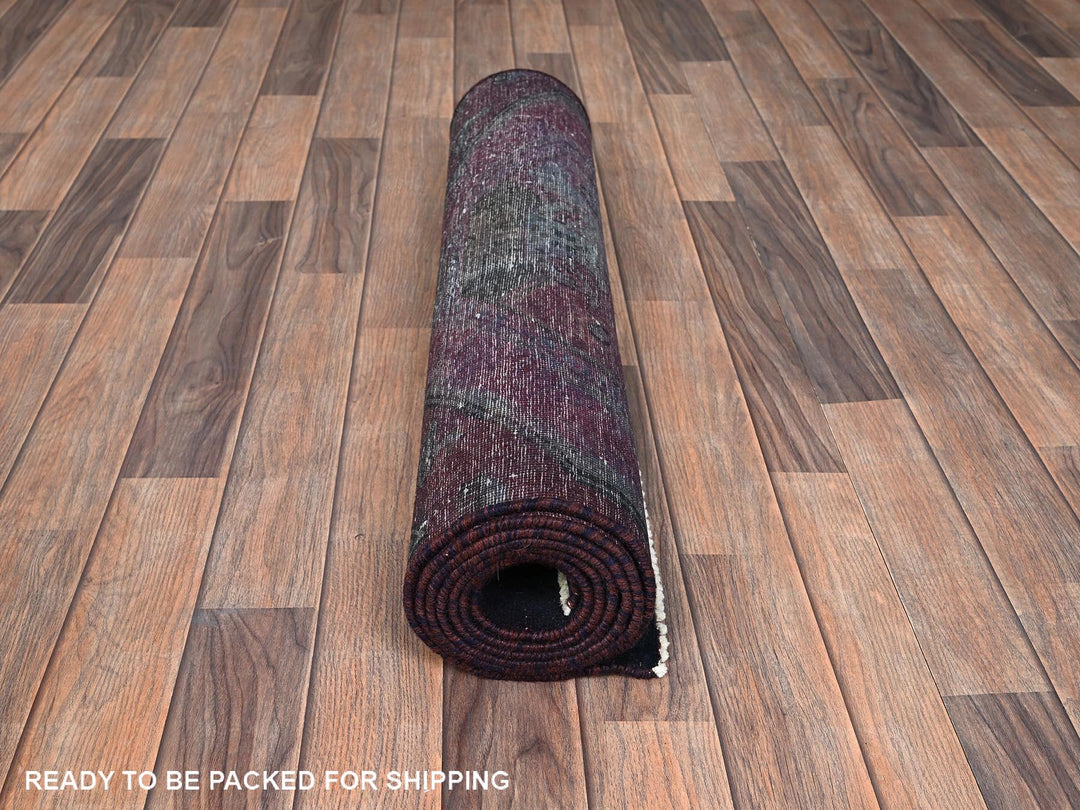 2'9" x 8'6" Vintage Hand Knotted Overdyed Wool Runner Oriental Rug - MOA1021669