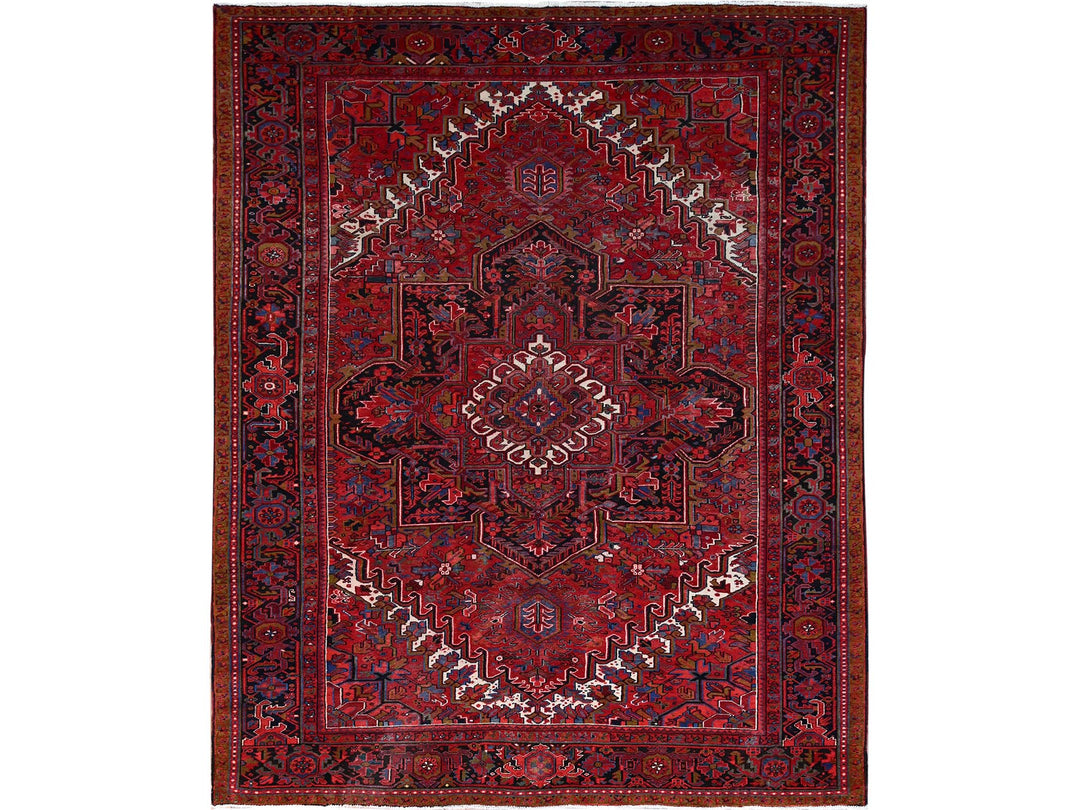 9'8" x 12'3" Vintage Hand Knotted Red Wool Rectangle Oriental Rug - MOA102166