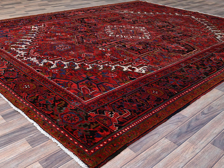 9'8" x 12'3" Vintage Hand Knotted Red Wool Rectangle Oriental Rug - MOA102166