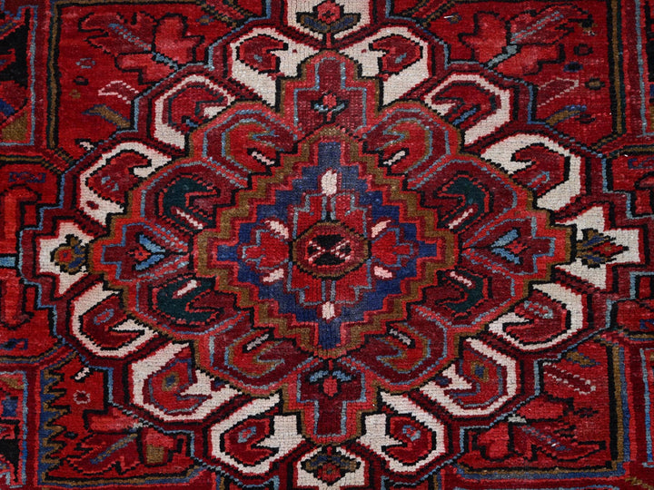 9'8" x 12'3" Vintage Hand Knotted Red Wool Rectangle Oriental Rug - MOA102166