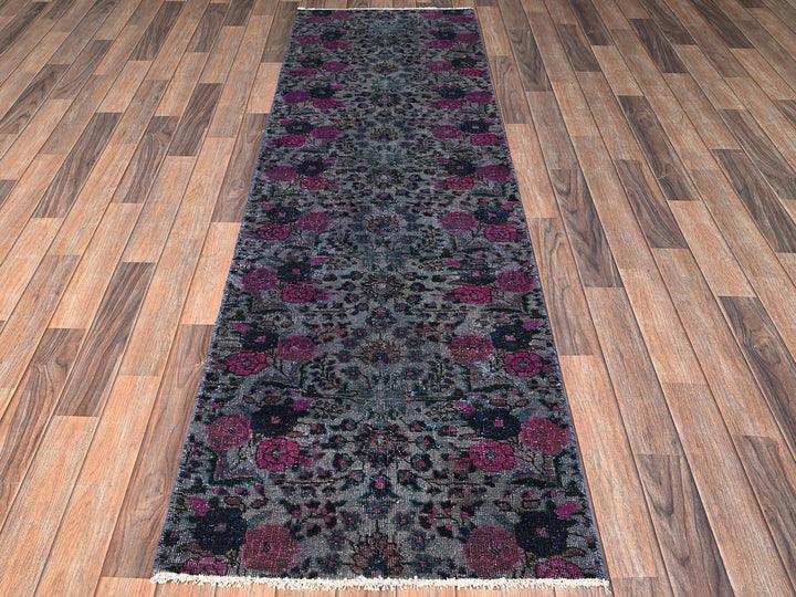 2'5" x 8'0" Vintage Hand Knotted Overdyed Wool Runner Oriental Rug - MOA1021670