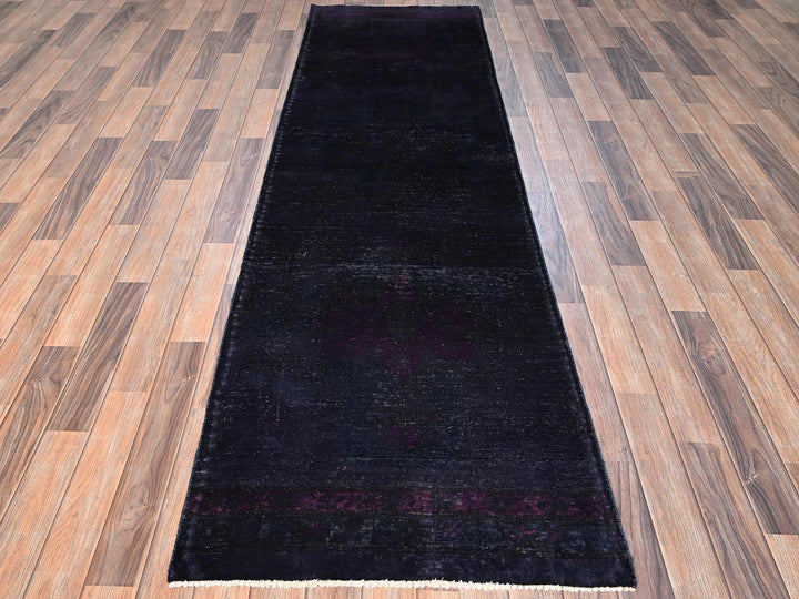 2'8" x 9'3" Vintage Hand Knotted Overdyed Wool Runner Oriental Rug - MOA1021676
