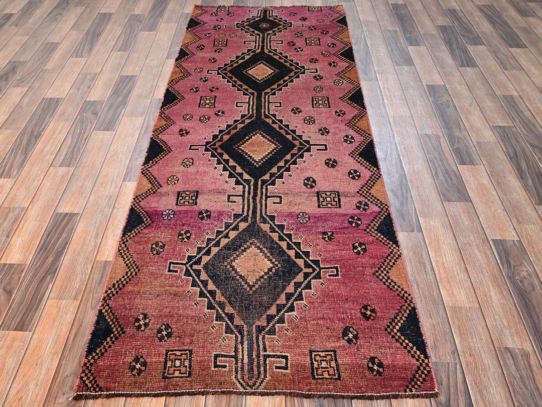2'10" x 8'0" Vintage Hand Knotted Pink Wool Runner Oriental Rug - MOA1021678