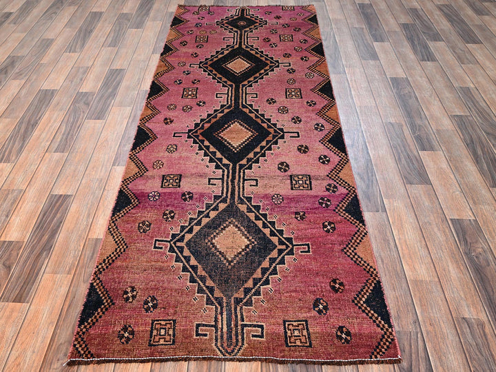 2'10" x 8'0" Vintage Hand Knotted Pink Wool Runner Oriental Rug - MOA1021678