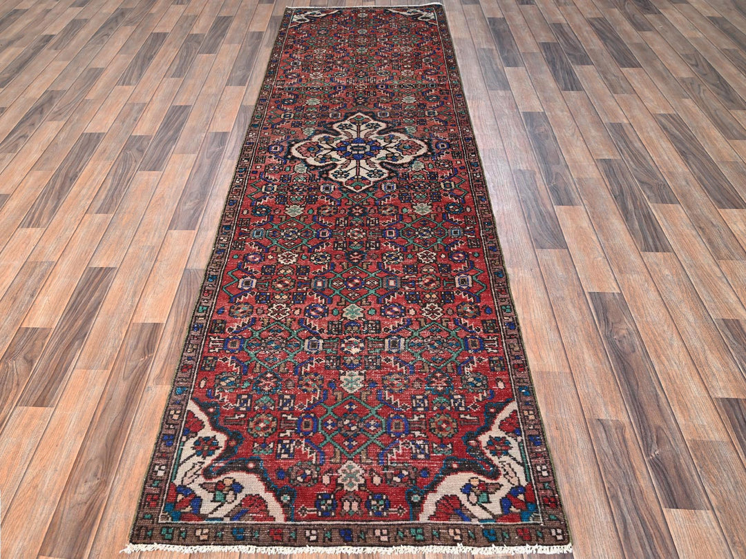 2'10" x 9'3" Vintage Hand Knotted Red Wool Runner Oriental Rug - MOA1021682
