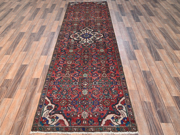 2'10" x 9'3" Vintage Hand Knotted Red Wool Runner Oriental Rug - MOA1021682