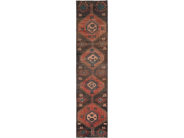 2'5" x 11'1" Vintage Hand Knotted Brown Wool Runner Oriental Rug - MOA1021683