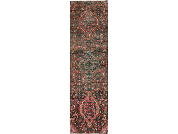 2'6" x 8'7" Vintage Hand Knotted Brown Wool Runner Oriental Rug - MOA1021684