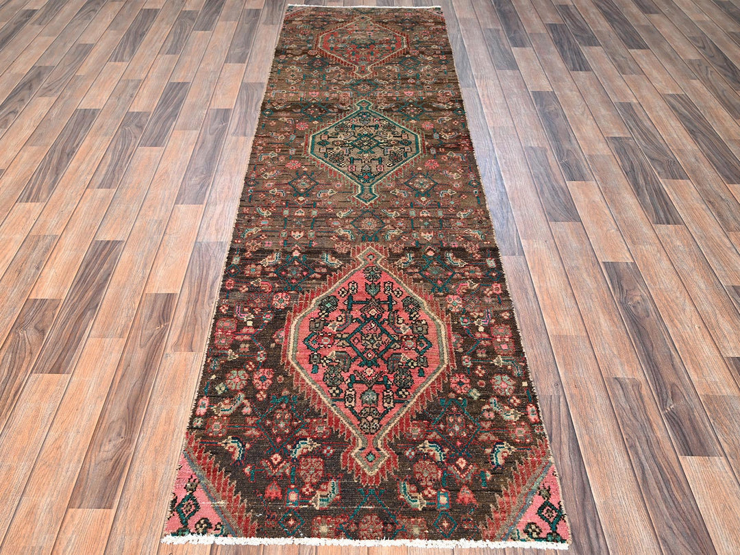 2'6" x 8'7" Vintage Hand Knotted Brown Wool Runner Oriental Rug - MOA1021684