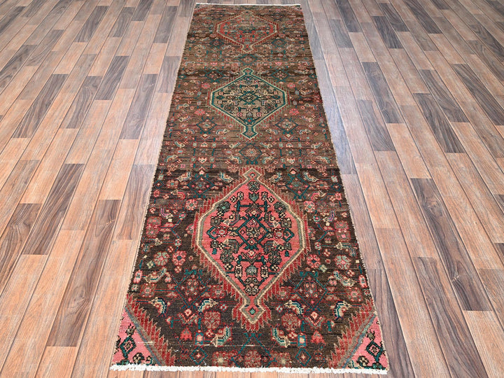 2'6" x 8'7" Vintage Hand Knotted Brown Wool Runner Oriental Rug - MOA1021684
