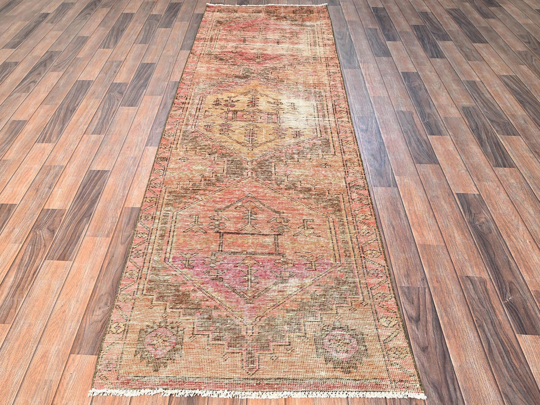 2'9" x 9'1" Vintage Hand Knotted Brown Wool Runner Oriental Rug - MOA1021685