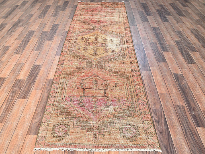2'9" x 9'1" Vintage Hand Knotted Brown Wool Runner Oriental Rug - MOA1021685