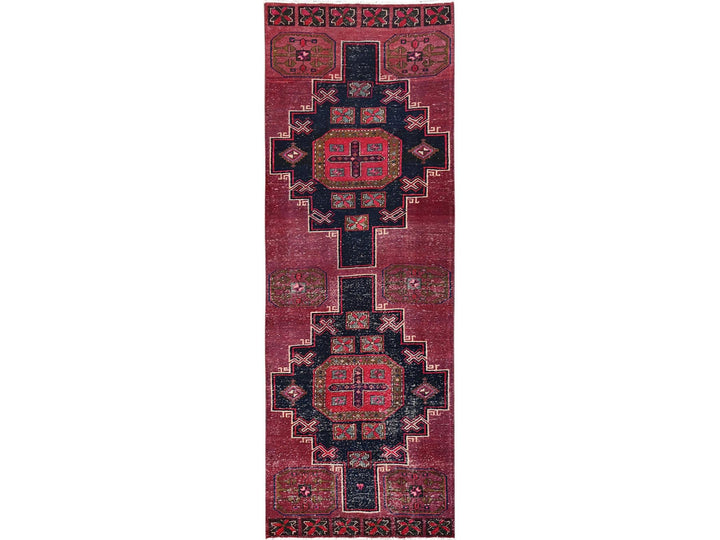 3'1" x 8'10" Vintage Hand Knotted Pink Wool Runner Oriental Rug - MOA1021686