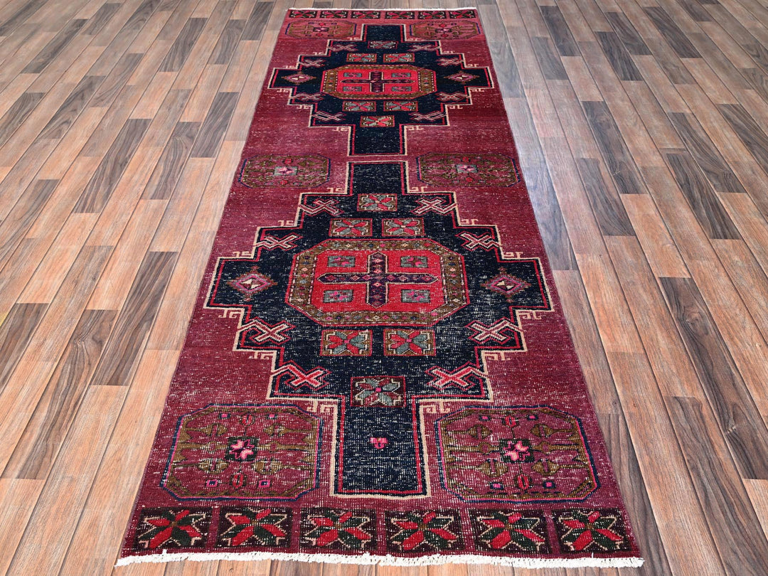 3'1" x 8'10" Vintage Hand Knotted Pink Wool Runner Oriental Rug - MOA1021686