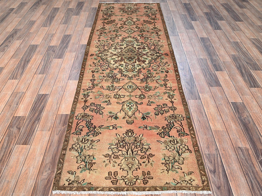 2'9" x 8'8" Vintage Hand Knotted Pink Wool Runner Oriental Rug - MOA1021687