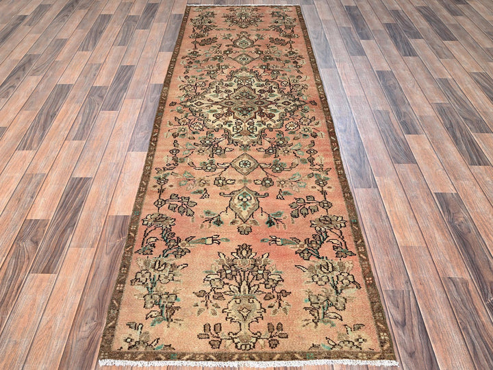 2'9" x 8'8" Vintage Hand Knotted Pink Wool Runner Oriental Rug - MOA1021687