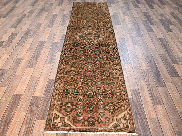 2'5" x 9'7" Vintage Hand Knotted Brown Wool Runner Oriental Rug - MOA1021694