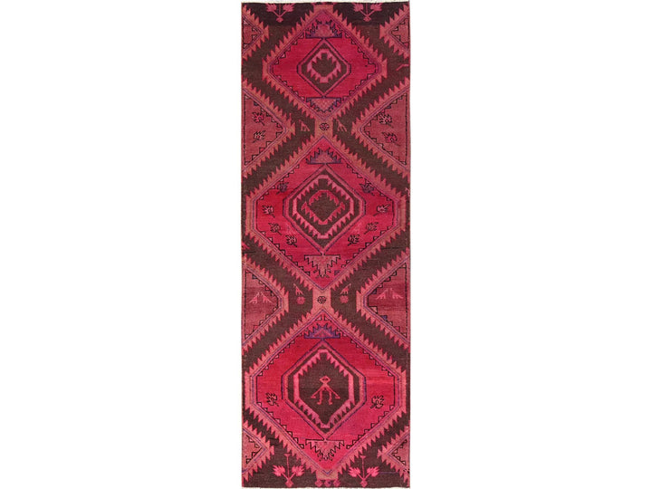 2'11" x 9'0" Vintage Hand Knotted Overdyed Wool Runner Oriental Rug - MOA1021696