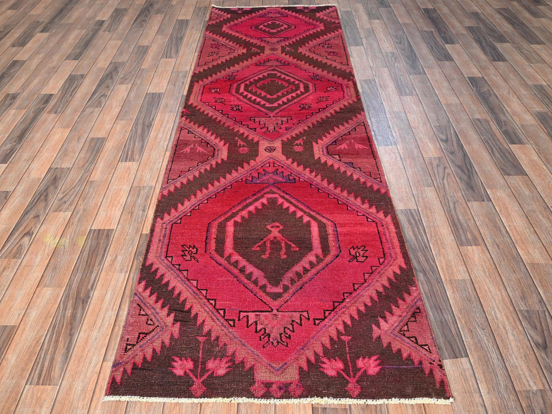 2'11" x 9'0" Vintage Hand Knotted Overdyed Wool Runner Oriental Rug - MOA1021696