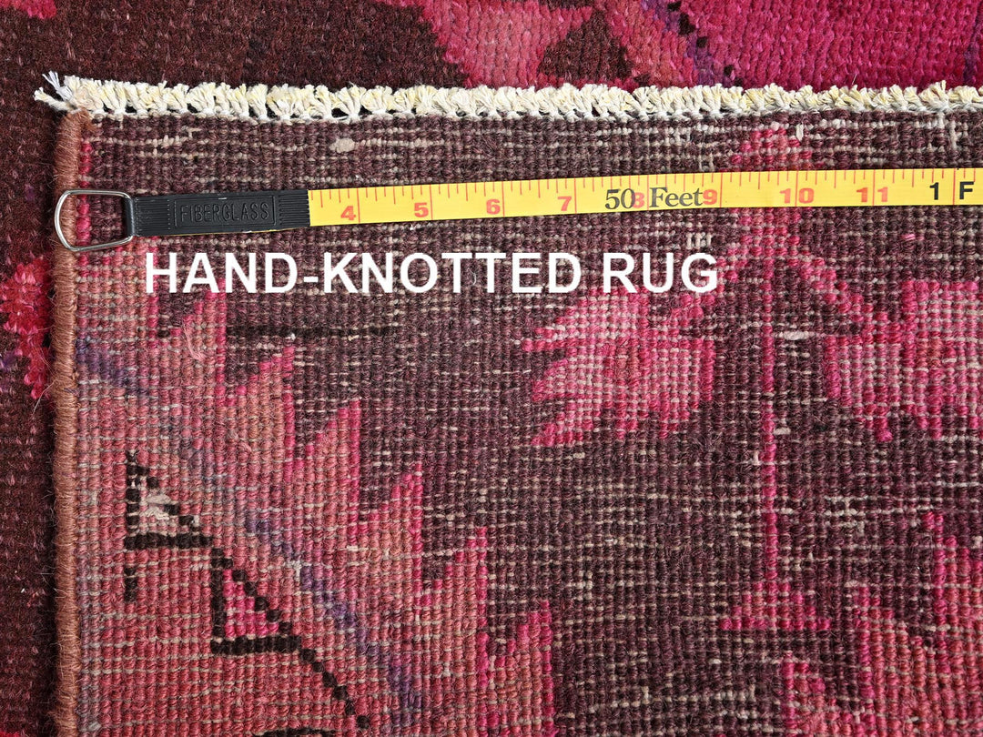 2'11" x 9'0" Vintage Hand Knotted Overdyed Wool Runner Oriental Rug - MOA1021696