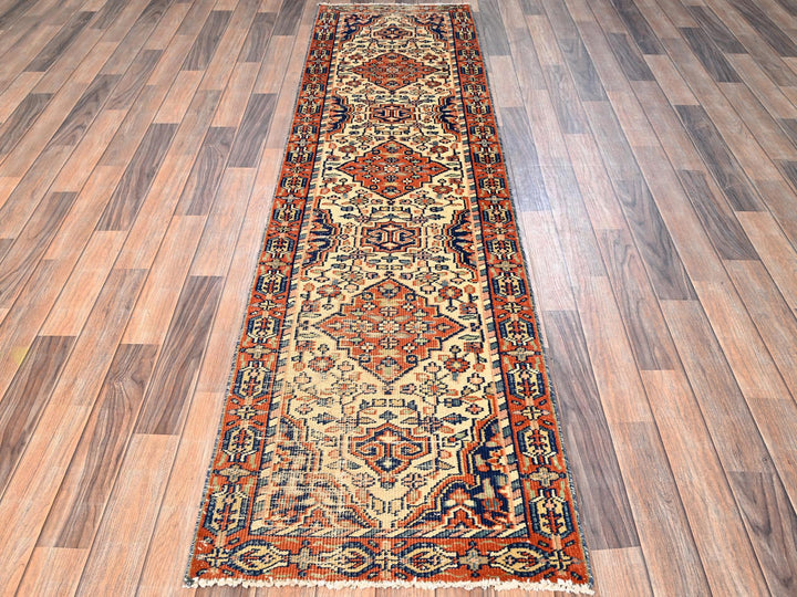 2'2" x 8'5" Vintage Hand Knotted Ivory Wool Runner Oriental Rug - MOA1021698