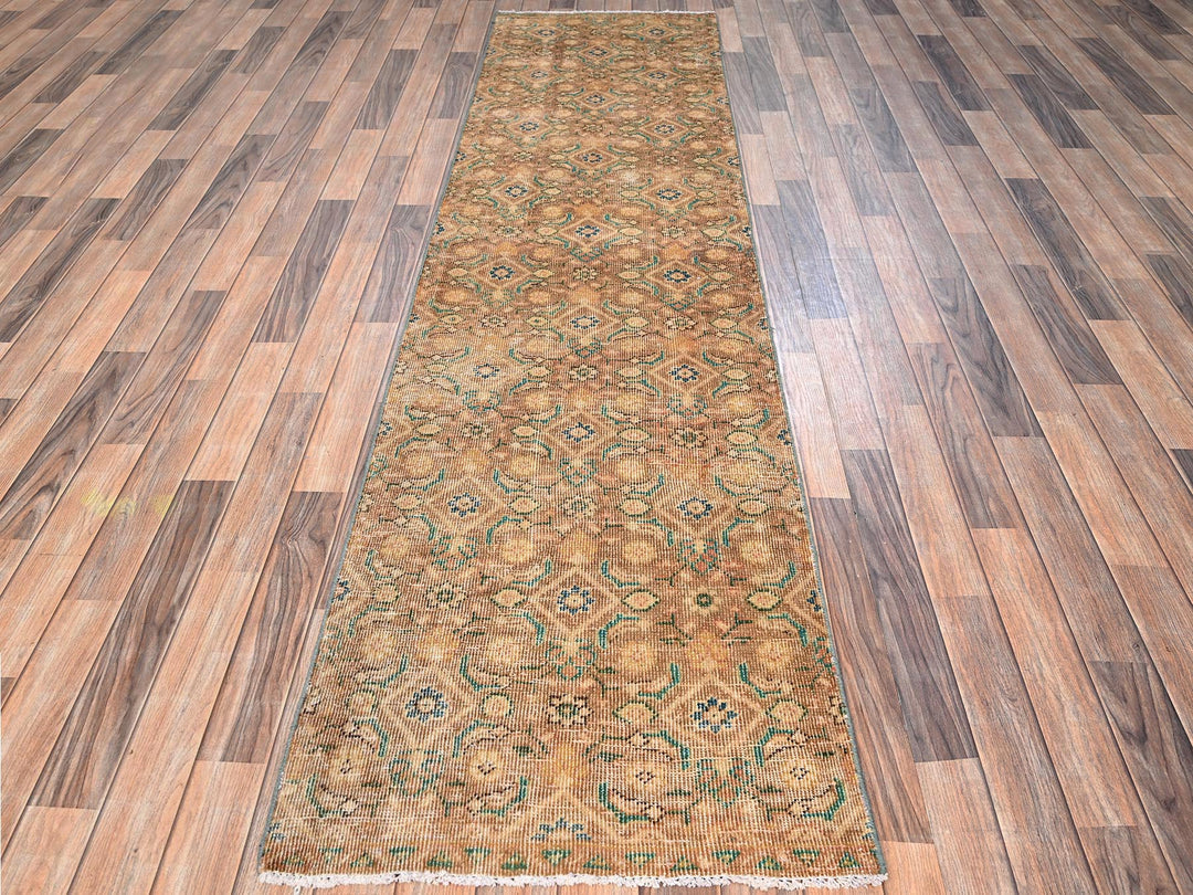 2'5" x 9'7" Vintage Hand Knotted Brown Wool Runner Oriental Rug - MOA1021700