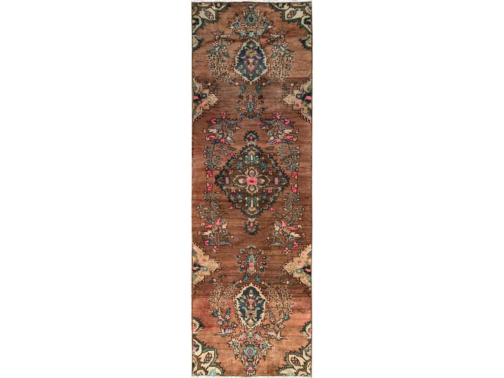 2'9" x 8'6" Vintage Hand Knotted Brown Wool Runner Oriental Rug - MOA1021701