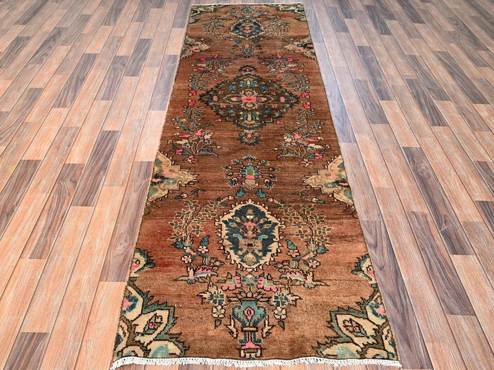 2'9" x 8'6" Vintage Hand Knotted Brown Wool Runner Oriental Rug - MOA1021701