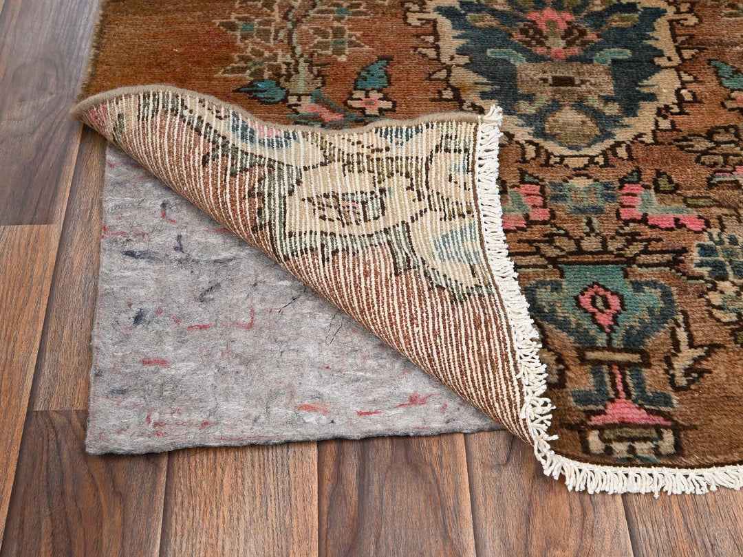 2'9" x 8'6" Vintage Hand Knotted Brown Wool Runner Oriental Rug - MOA1021701