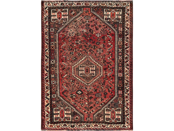 5'3" x 7'7" Vintage Hand Knotted Red Wool Rectangle Oriental Rug - MOA1021703