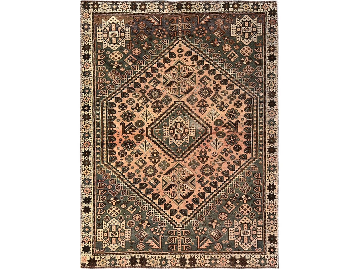 4'0" x 5'5" Vintage Hand Knotted Brown Wool Rectangle Oriental Rug - MOA1021704