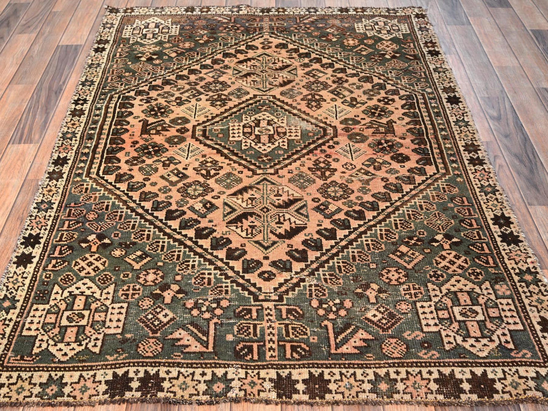 4'0" x 5'5" Vintage Hand Knotted Brown Wool Rectangle Oriental Rug - MOA1021704