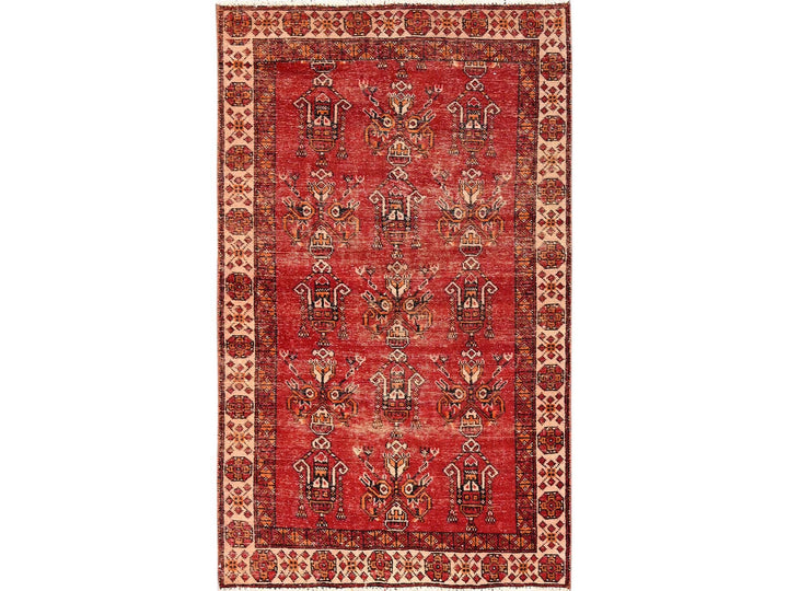 3'8" x 6'0" Vintage Hand Knotted Red Wool Rectangle Oriental Rug - MOA1021705
