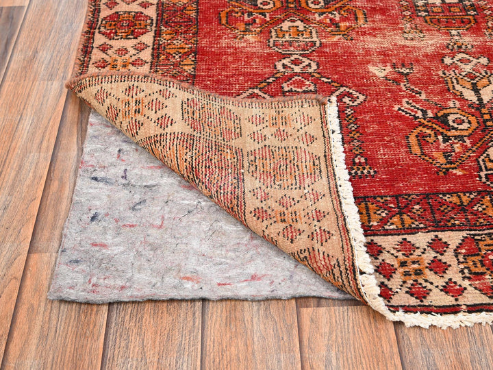 3'8" x 6'0" Vintage Hand Knotted Red Wool Rectangle Oriental Rug - MOA1021705