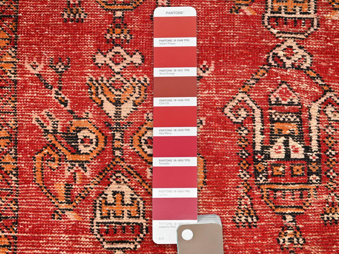 3'8" x 6'0" Vintage Hand Knotted Red Wool Rectangle Oriental Rug - MOA1021705