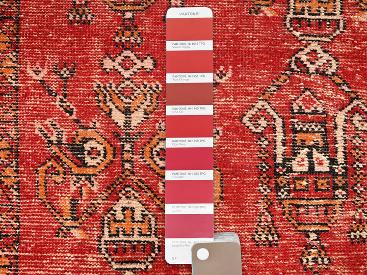 3'8" x 6'0" Vintage Hand Knotted Red Wool Rectangle Oriental Rug - MOA1021705