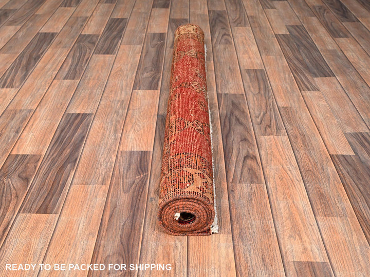 3'8" x 6'0" Vintage Hand Knotted Red Wool Rectangle Oriental Rug - MOA1021705