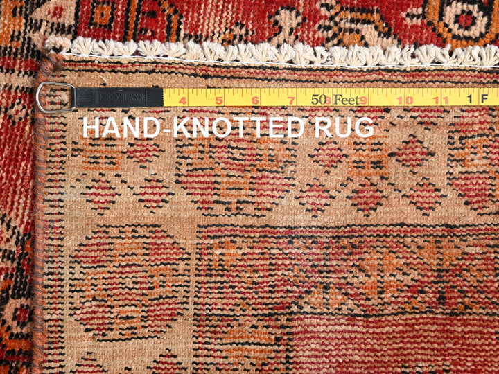 3'8" x 6'0" Vintage Hand Knotted Red Wool Rectangle Oriental Rug - MOA1021705