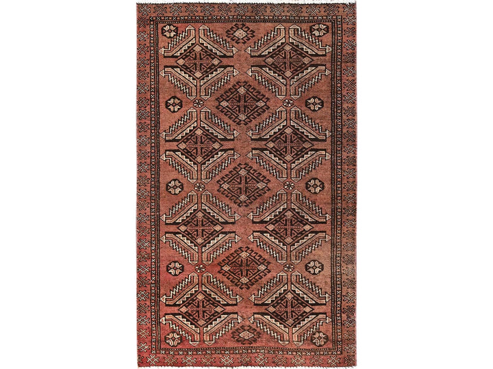 3'7" x 6'1" Vintage Hand Knotted Brown Wool Rectangle Oriental Rug - MOA1021706