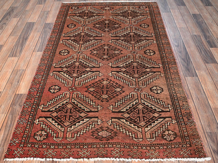 3'7" x 6'1" Vintage Hand Knotted Brown Wool Rectangle Oriental Rug - MOA1021706