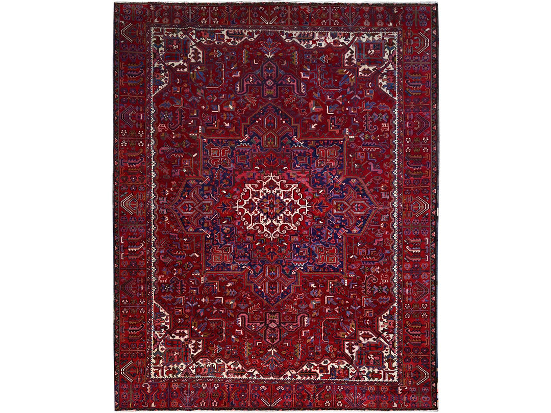 9'8" x 12'7" Vintage Hand Knotted Red Wool Rectangle Oriental Rug - MOA102170