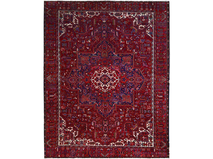 9'8" x 12'7" Vintage Hand Knotted Red Wool Rectangle Oriental Rug - MOA102170