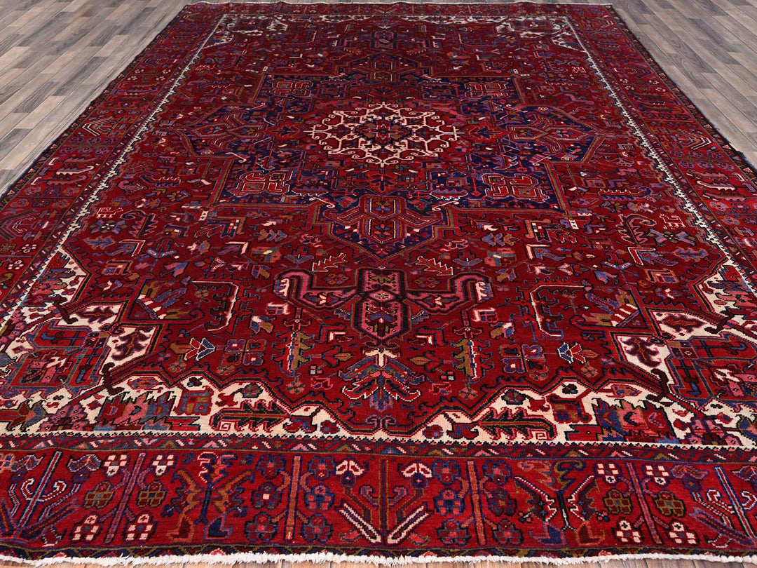 9'8" x 12'7" Vintage Hand Knotted Red Wool Rectangle Oriental Rug - MOA102170