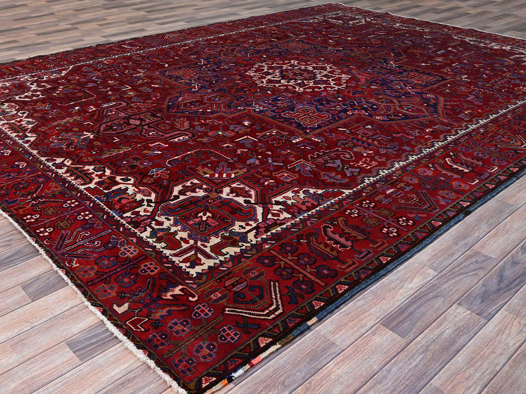 9'8" x 12'7" Vintage Hand Knotted Red Wool Rectangle Oriental Rug - MOA102170