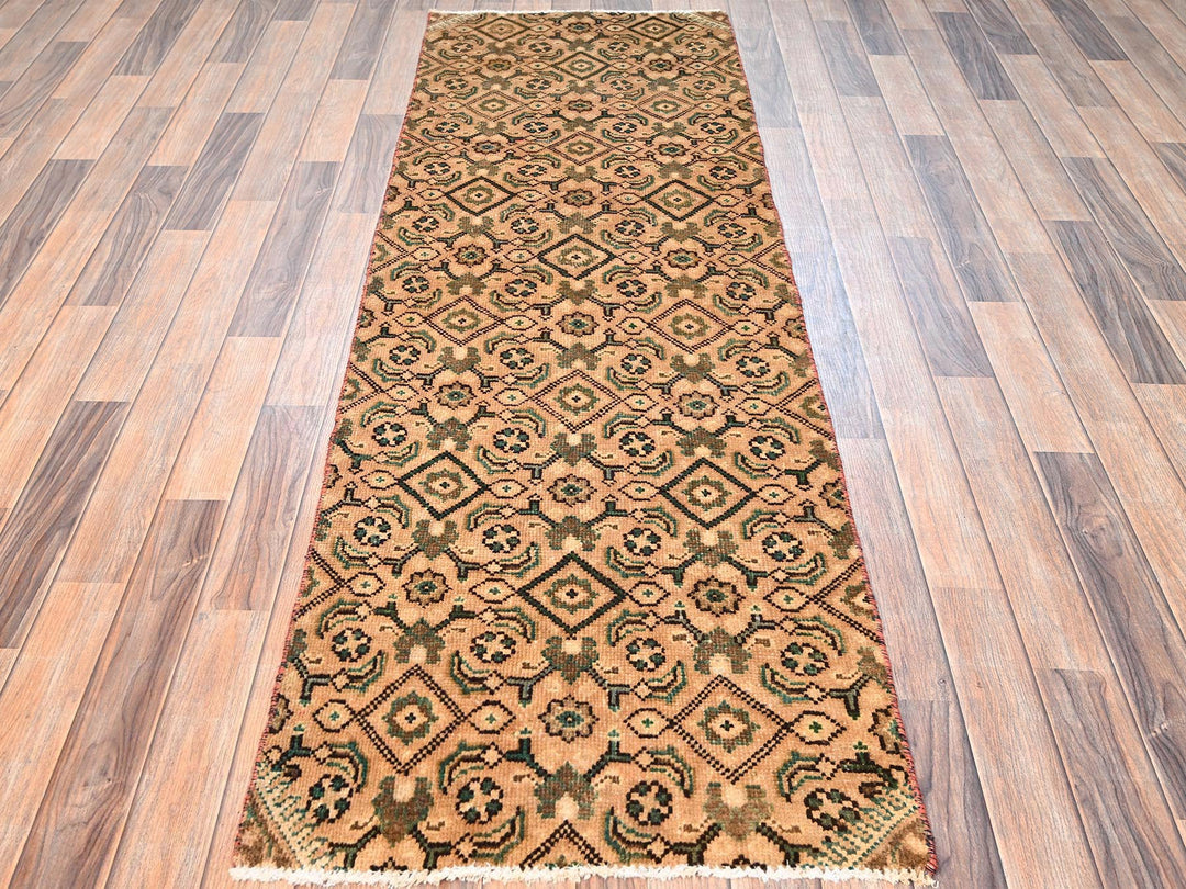 2'5" x 7'6" Vintage Hand Knotted Brown Wool Runner Oriental Rug - MOA1021714